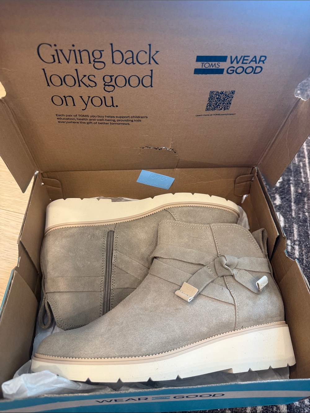 NWT TOMS Marlow Dune Suede Wedge Ankle Booties with Side Zip 9.5 - Picture 13 of 14